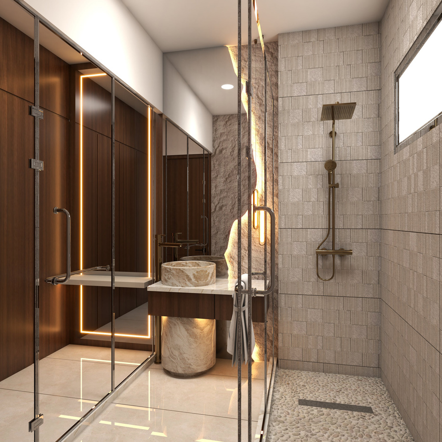 Bathroom Shower & Pebble Flooring