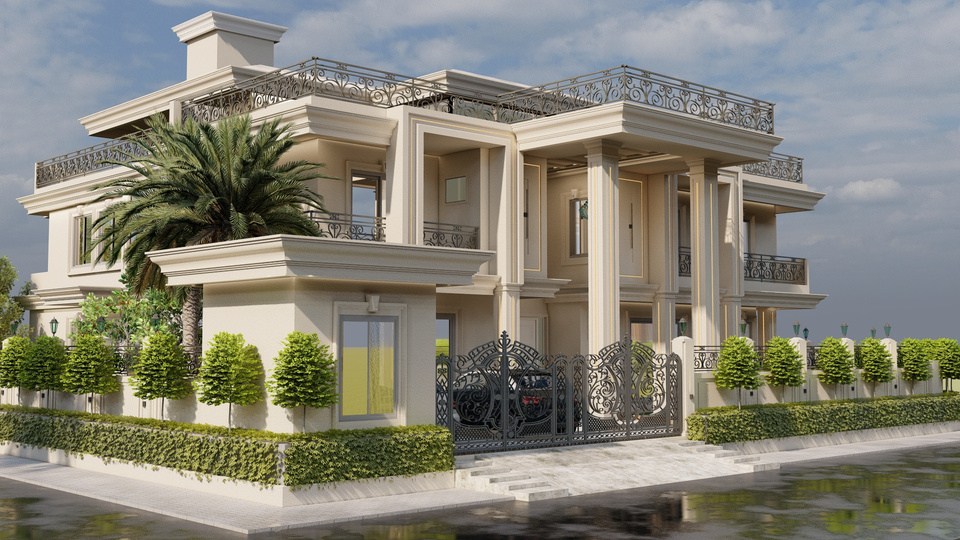Neo-Classical Villa Corner View