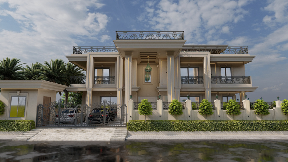 Neo-Classical Villa Night Elevation